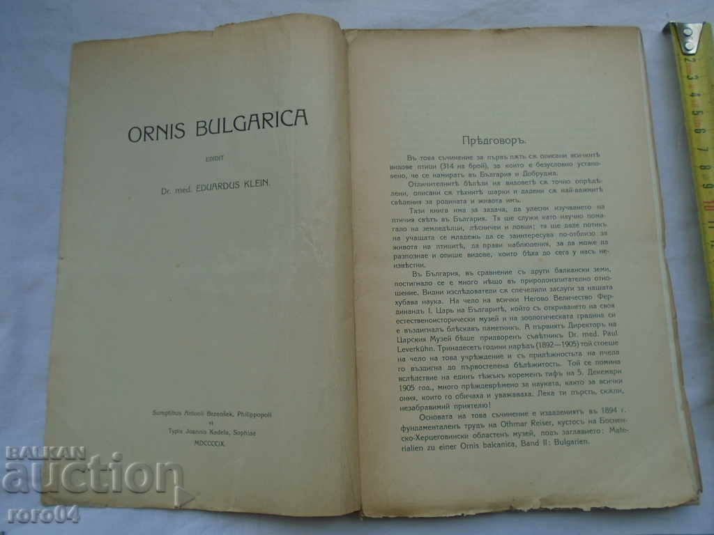 OUR BIRDS - ORNIS BULGARICA - E. KLEIN - 1909 RRR with price 175.50 BGN | € 89.73