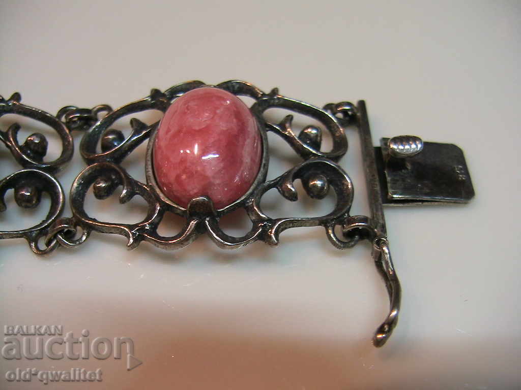 SILVER BRACELET, EARRINGS, RING with Rhodochrosite, SILVER 835 - 5 SILVER BRACELET, EARRINGS, RING with Rhodochrosite, SILVER 835 - 5