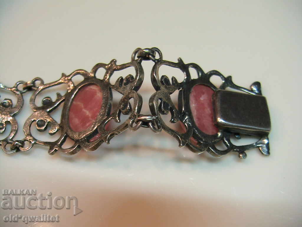 SILVER BRACELET, EARRINGS, RING with Rhodochrosite, SILVER 835 - 6 SILVER BRACELET, EARRINGS, RING with Rhodochrosite, SILVER 835 - 6