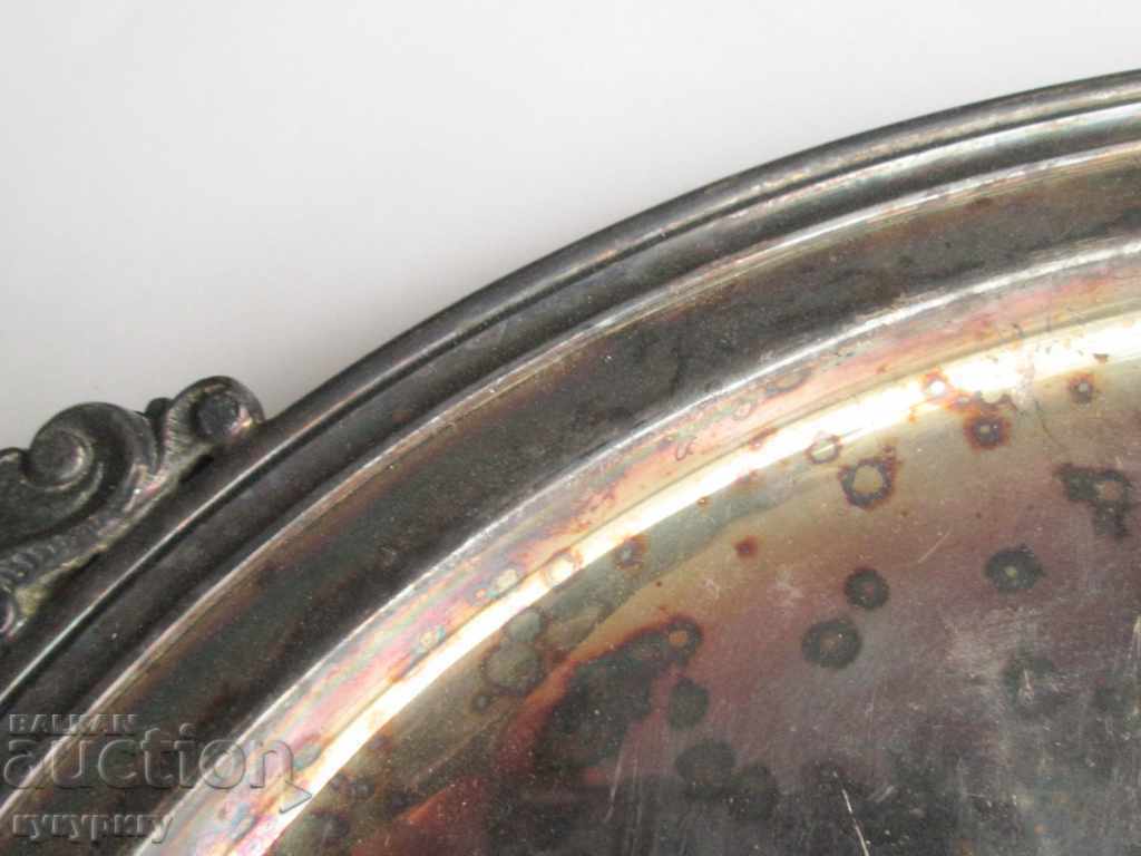 Tavă mare, elegantă, placată cu argint masiv antic, cu mânere - 6 Tavă mare, elegantă, placată cu argint masiv antic, cu mânere - 6