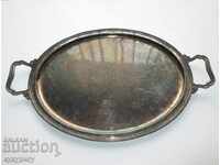Large stylish antique solid silver plated tray with handles