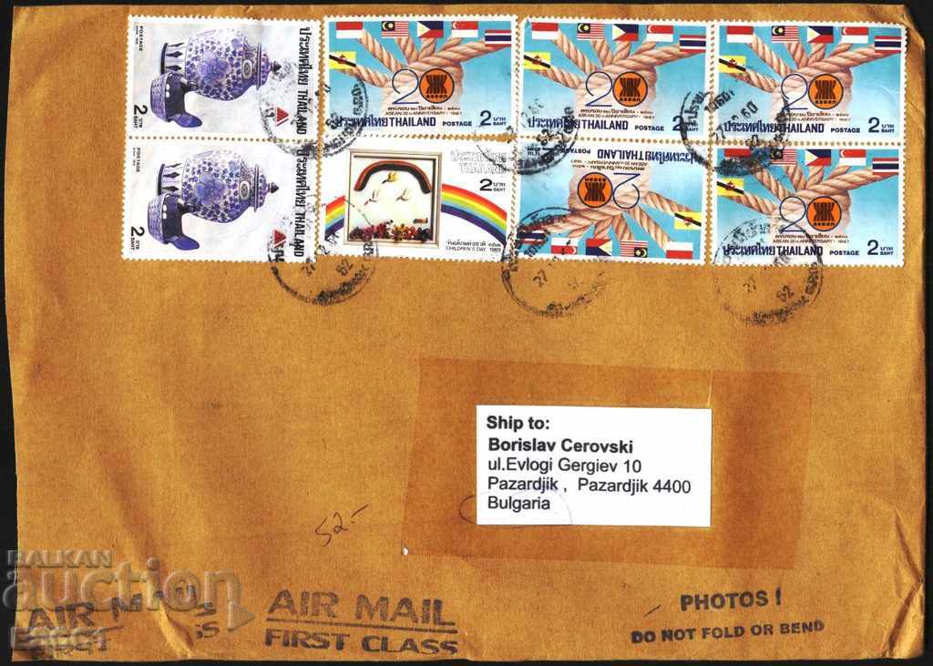 Пътувал плик с марки Флагове 1987 Цветя  2000   от  Тайланд