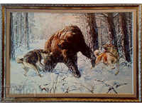 Bear against lacy dogs, picture