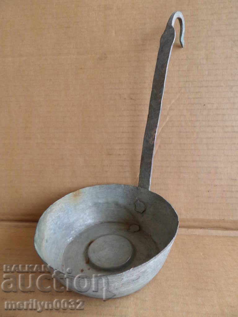 Стар меден черпак, тиган, бакър, меден съд, ямак - 7