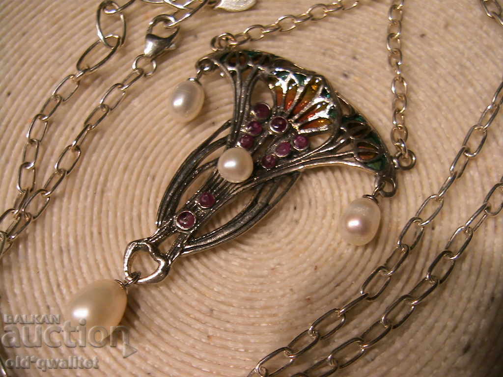 Elegant silver necklace with Enamel and Rubin, silver 925 with price 297.00 BGN | € 151.85 Elegant silver necklace with Enamel and Rubin, silver 925 with price 297.00 BGN | € 151.85