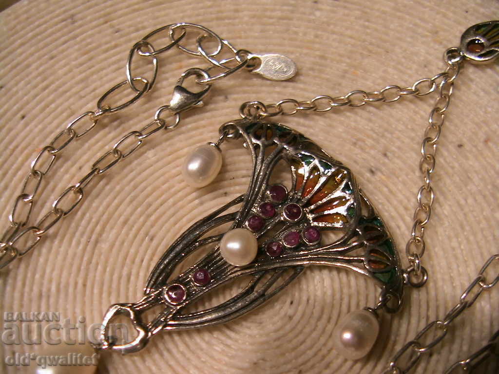 Delivery of Elegant silver necklace with Enamel and Rubin, silver 925 Delivery of Elegant silver necklace with Enamel and Rubin, silver 925