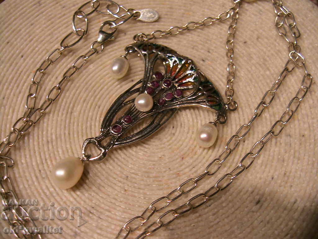 Elegant silver necklace with Enamel and Rubin, silver 925 - 5 Elegant silver necklace with Enamel and Rubin, silver 925 - 5