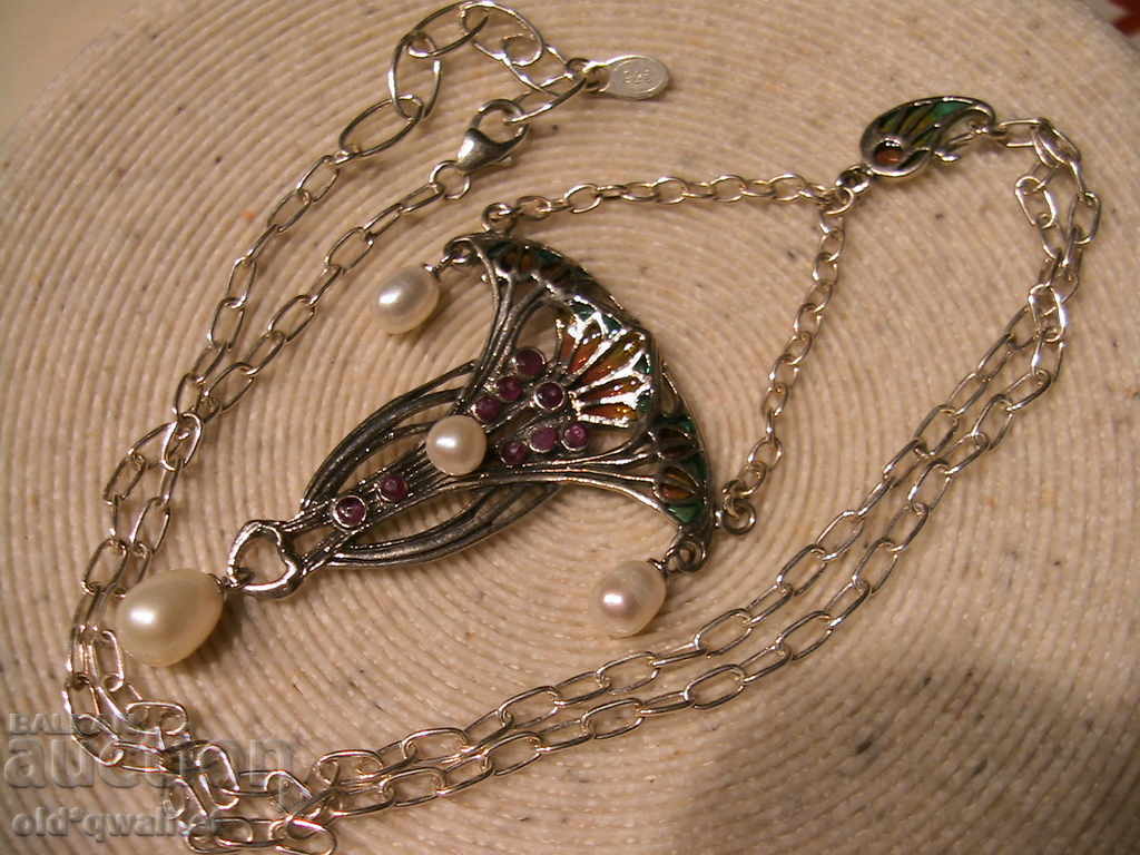 Elegant silver necklace with Enamel and Rubin, silver 925 - 6 Elegant silver necklace with Enamel and Rubin, silver 925 - 6