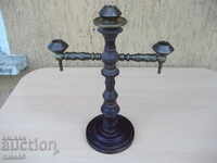 Candlestick made of bronze and three-candle textolite