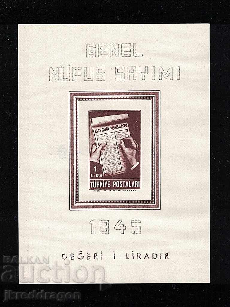 Турция Национално преброяване 1945 Блок MNH