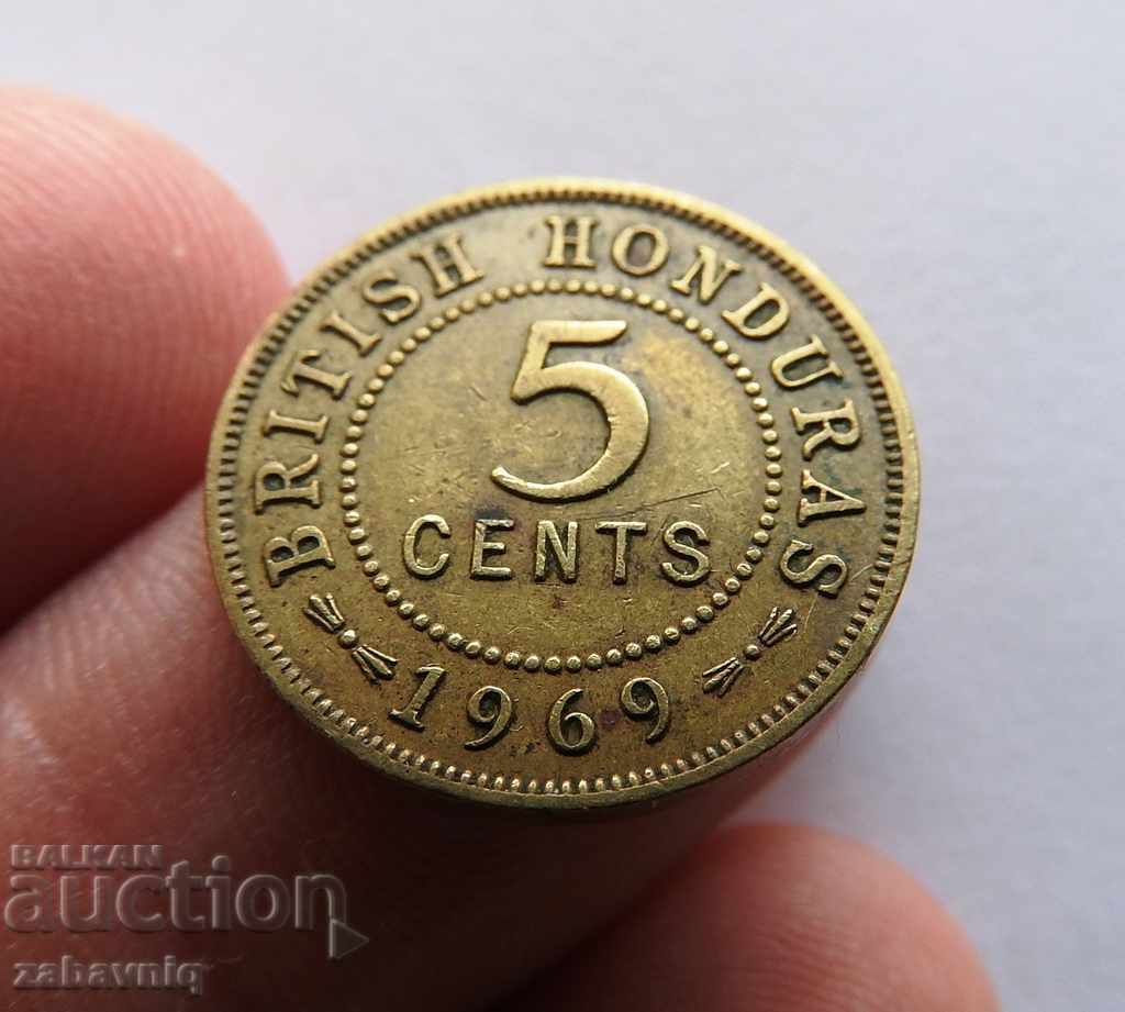 Honduras britanic 5 cenți 1969 monedă excelentă