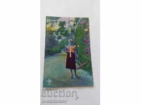 Пощенска картичка Младо момиче с чадър 1934
