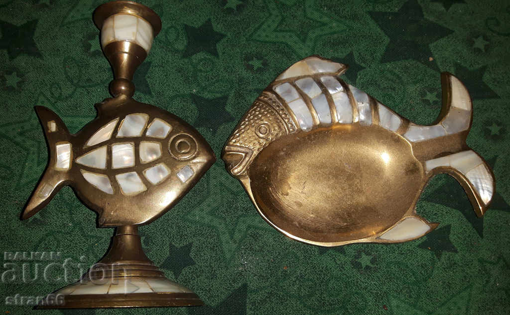 Solid Brass with Mother of Pearl! Gorgeous set - LOT - 2 pcs.