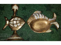 Solid Brass with Mother of Pearl! Gorgeous set - LOT - 2 pcs.