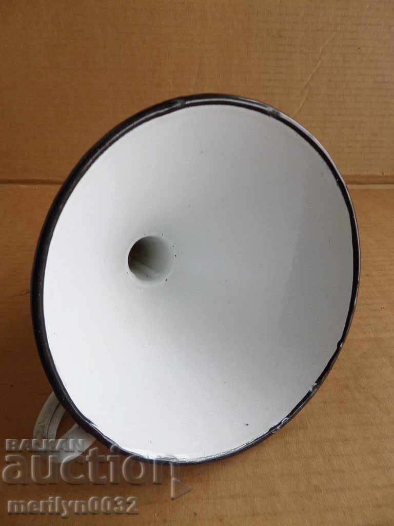 Auction  Enameled funnel, household utensil with enamel, wounded sod