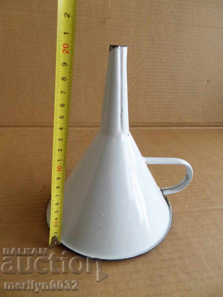 Enameled funnel, household utensil with enamel, wounded sod - 7