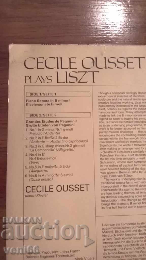 Auction Gramophone record - Cecil Ouset - Ferenc Liszt Auction Gramophone record - Cecil Ouset - Ferenc Liszt