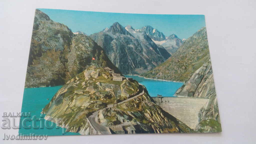 П К Grimselpass 2165 m Lake and Barrier with Hospice 1875 m