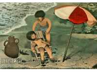 Postcard - Folklore, on the beach - model with dolls
