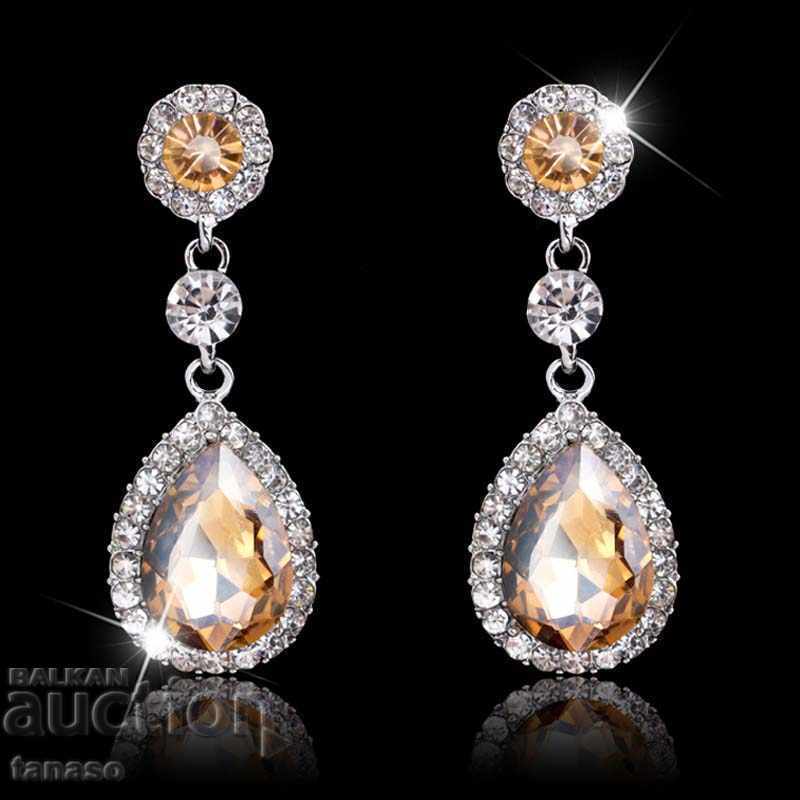 Crystal earrings, champagne color