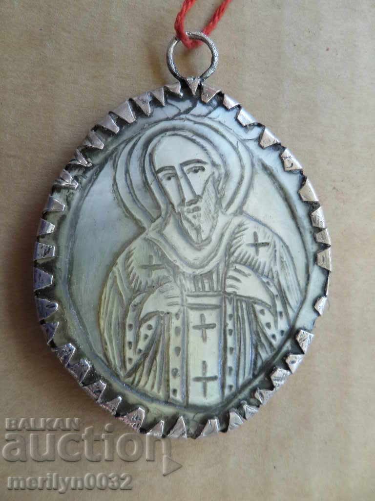 Revival medallion Holy Sepulchre, mother-of-pearl, silver, panageia jewelry