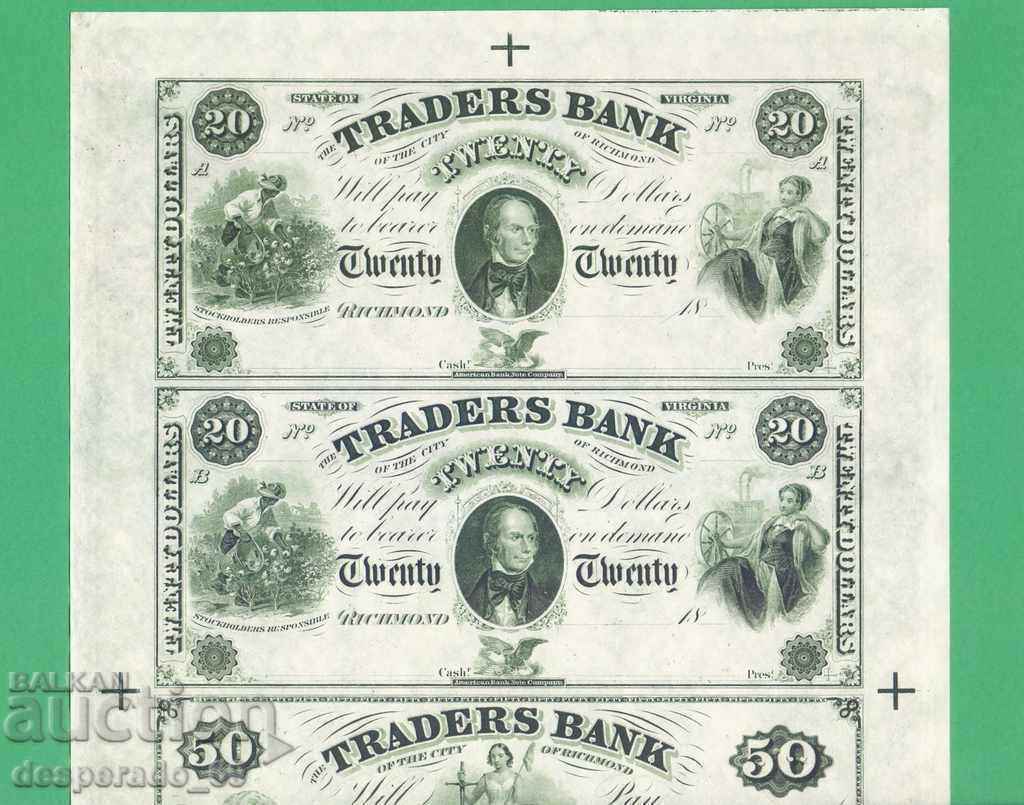 ( ` '•. USA 20 + 20 + 50 + 100 δολάρια το 1860 για UNC ¸. •' '¯)