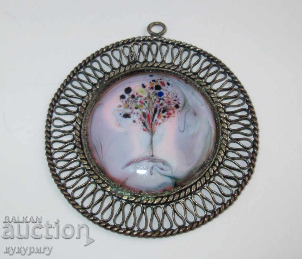 Old jewelery medallion pendant filigree glass Murano