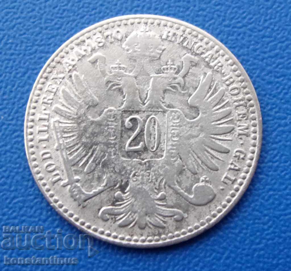 Livrarea Austro-Ungaria 20 Kreutzer 1870 Rare