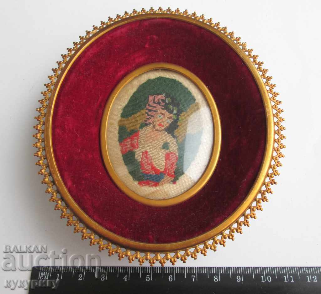 Old hand-sewn little tapestry with a beautiful frame - 6 Old hand-sewn little tapestry with a beautiful frame - 6