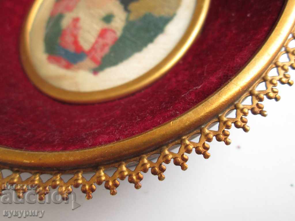 Old hand-sewn little tapestry with a beautiful frame - 7 Old hand-sewn little tapestry with a beautiful frame - 7