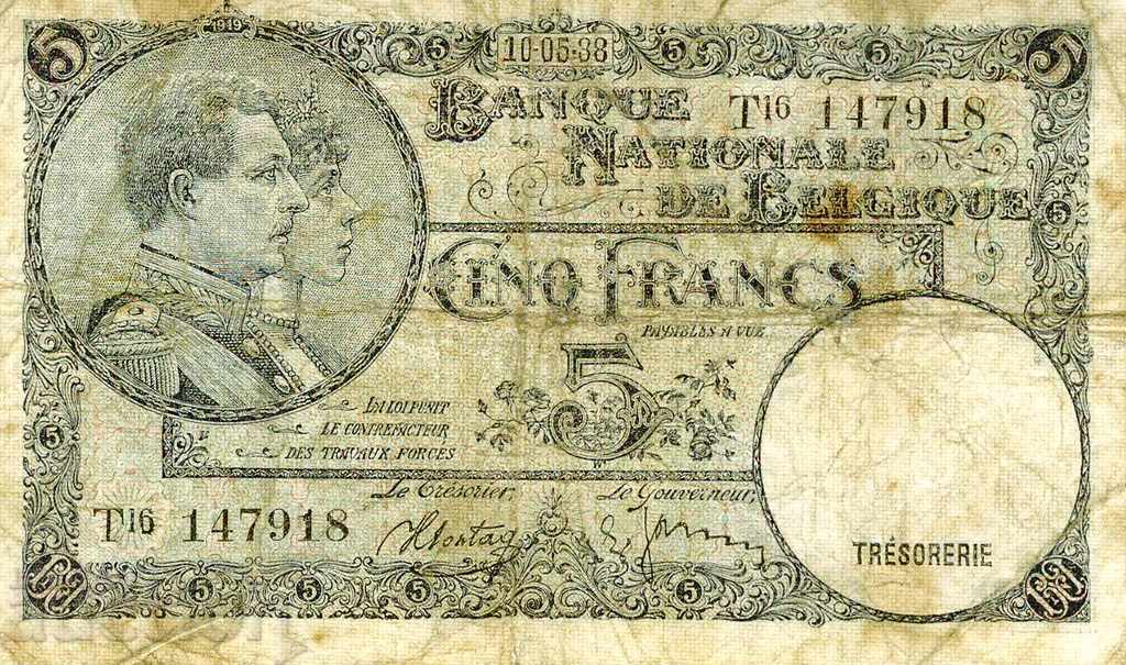 5 франка Белгия 1938