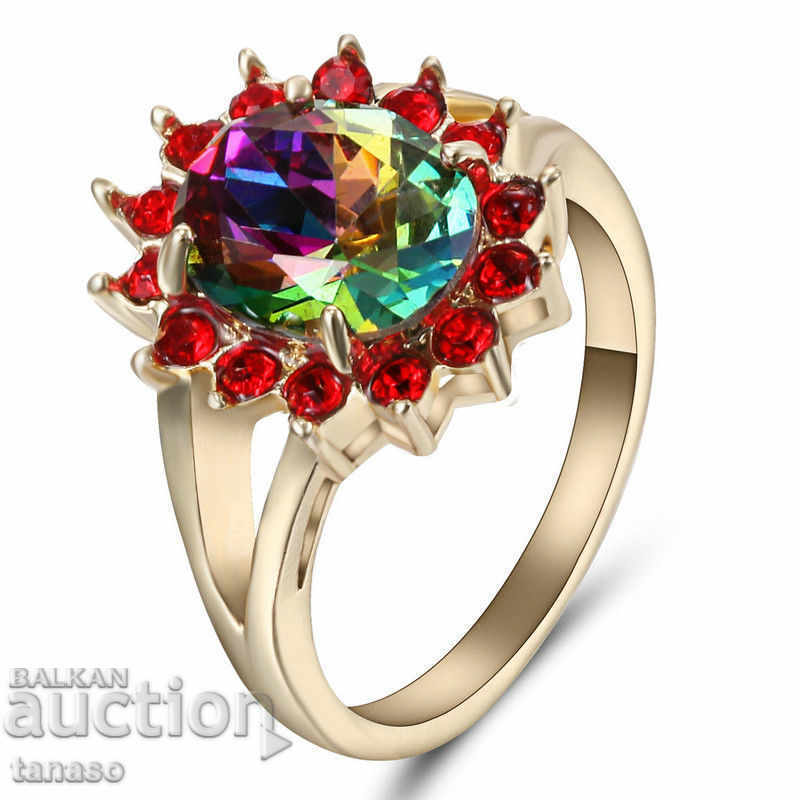 Пръстен с рeйнбоу топаз и циркони - родиево покр. р-р 57