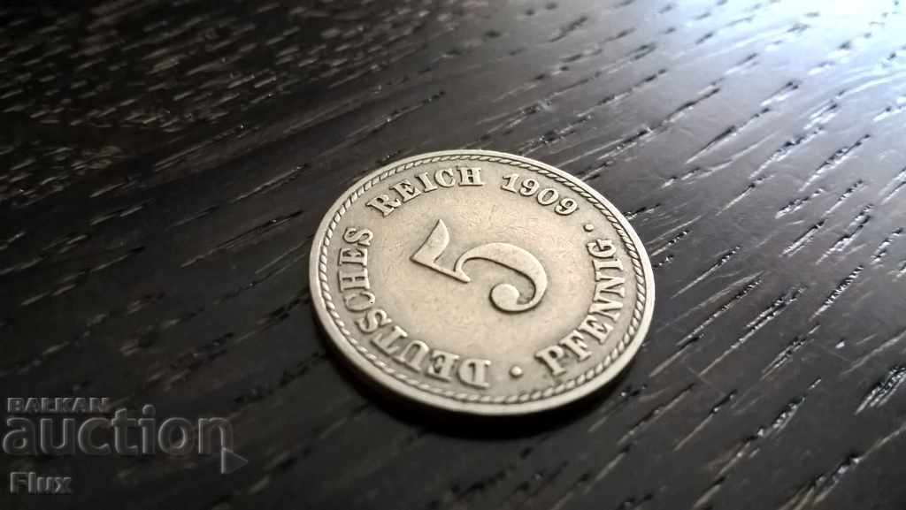 Райх монета - Германия - 5 пфенига | 1909г.; серия A