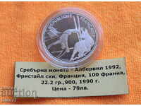 1990 ra 100 franci, Franța, argint, olimpic, rare