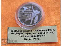 1990 ra 100 franci, Franța, argint, olimpic, rare