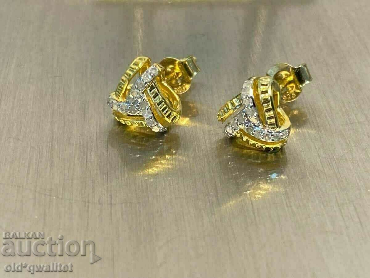SILVER EARRINGS, DIAMONDS, SILVER 925, GOLD with price 297.00 BGN | € 151.85