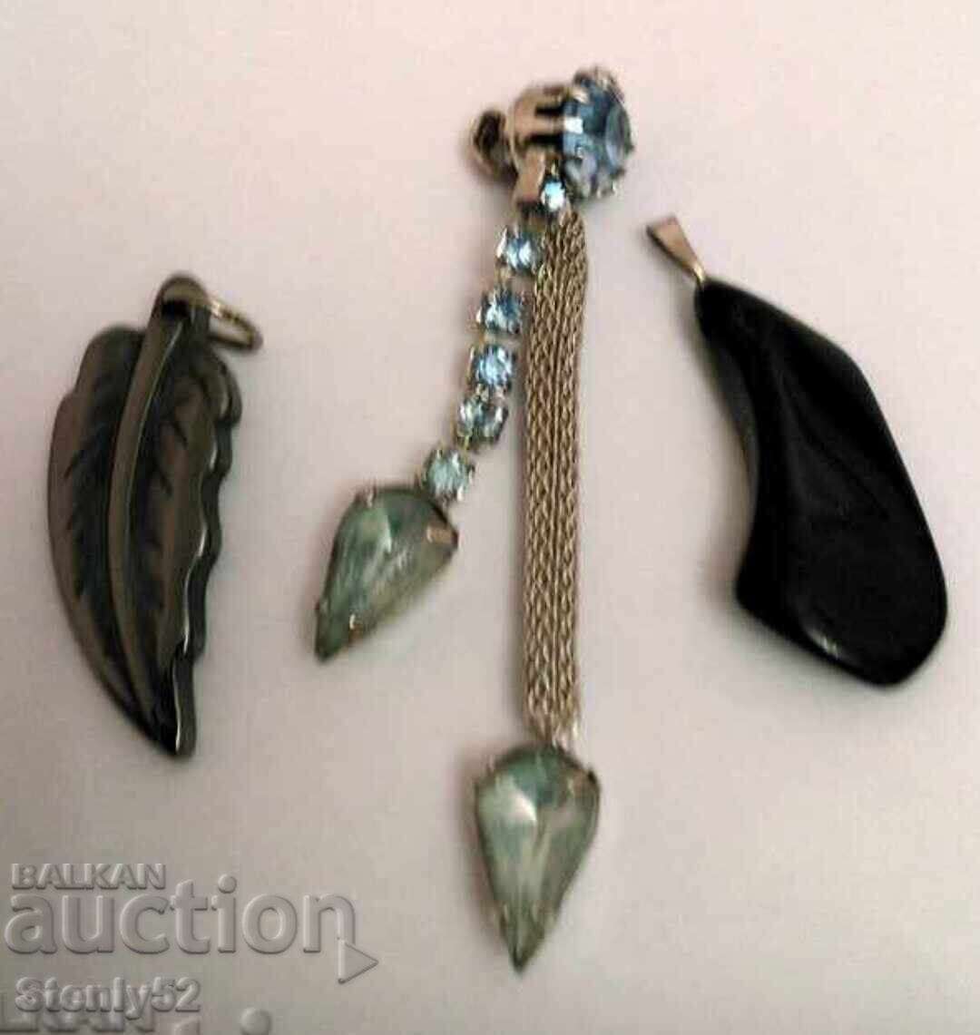 3 τεμ. μενταγιόν με πέτρες, με γυαλί Murano και μαύρη πέτρα