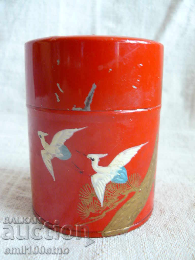 Metal box with painted birds