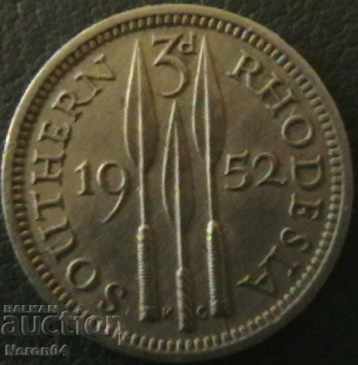 3 pence 1952, sudul Rhodesiei