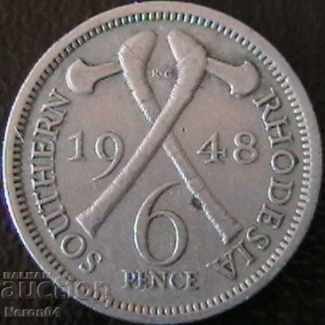 6 pence 1948, sudul Rhodesiei