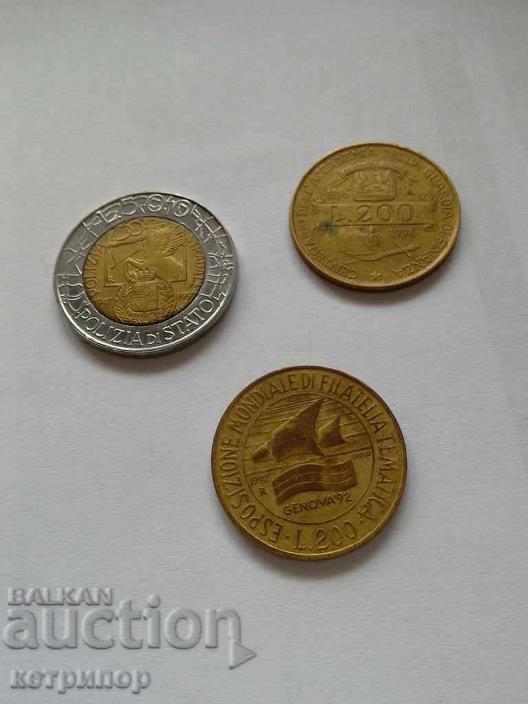 Лот монети от Италия 200,200и 500 лири различни години.