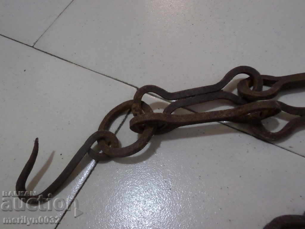 Old forged chain with hook, hearth for hearth chain hook - 5 Old forged chain with hook, hearth for hearth chain hook - 5