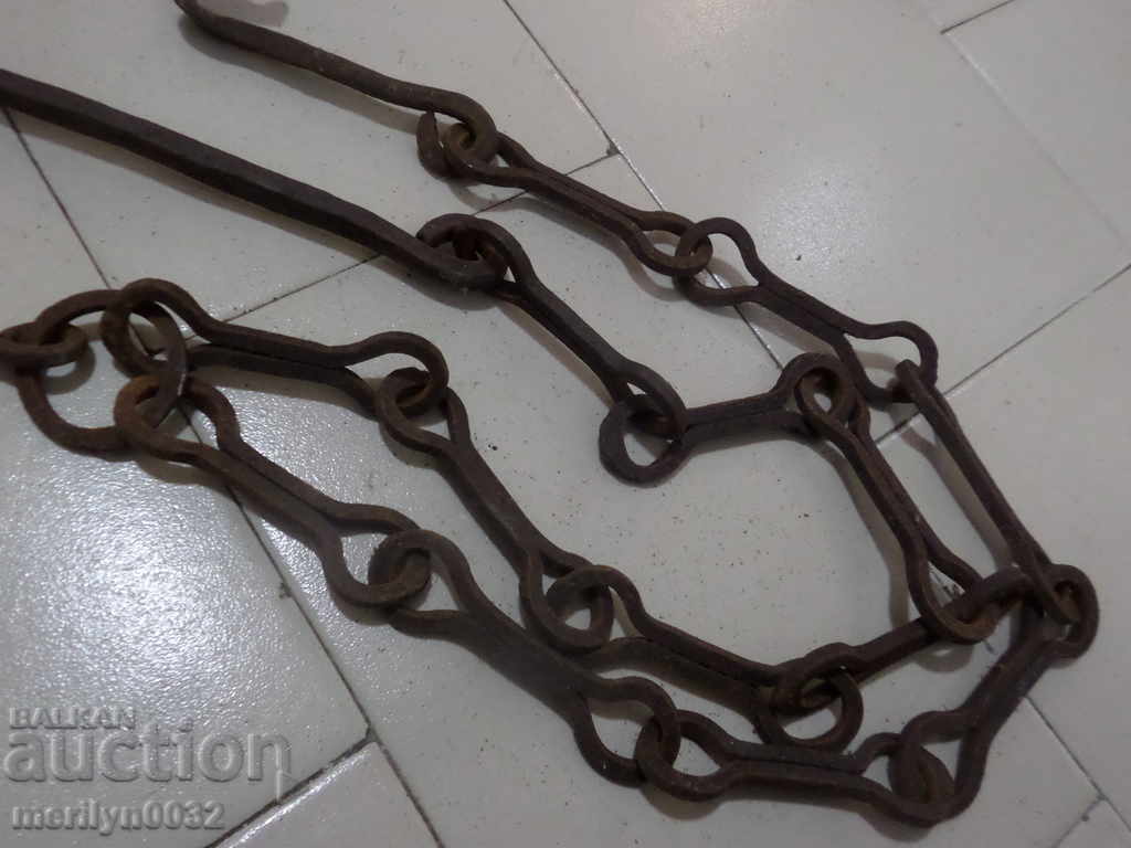 Old forged chain with hook, hearth for hearth chain hook - 6 Old forged chain with hook, hearth for hearth chain hook - 6