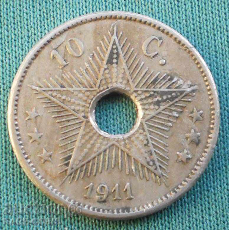 Belgian Congo 10 Cents 1911 Rare (8) (r-k)