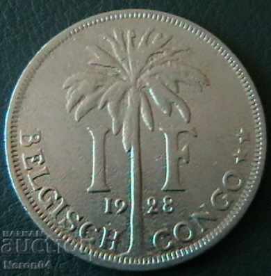 1 franc 1928, Belgian Congo