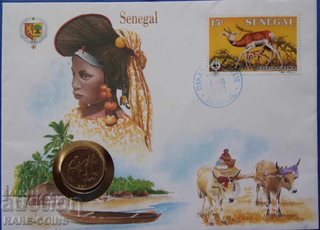 Plicul poștal din Senegal cu monedă din 1988 NUMISBRIEFE