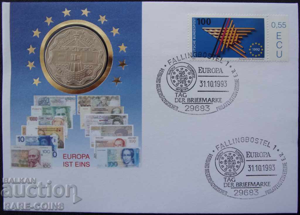 Germany Ecu 1993 Postage envelope with coin NUMISBRIEFE