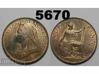Великобритания ½ пени 1901 UNC монета
