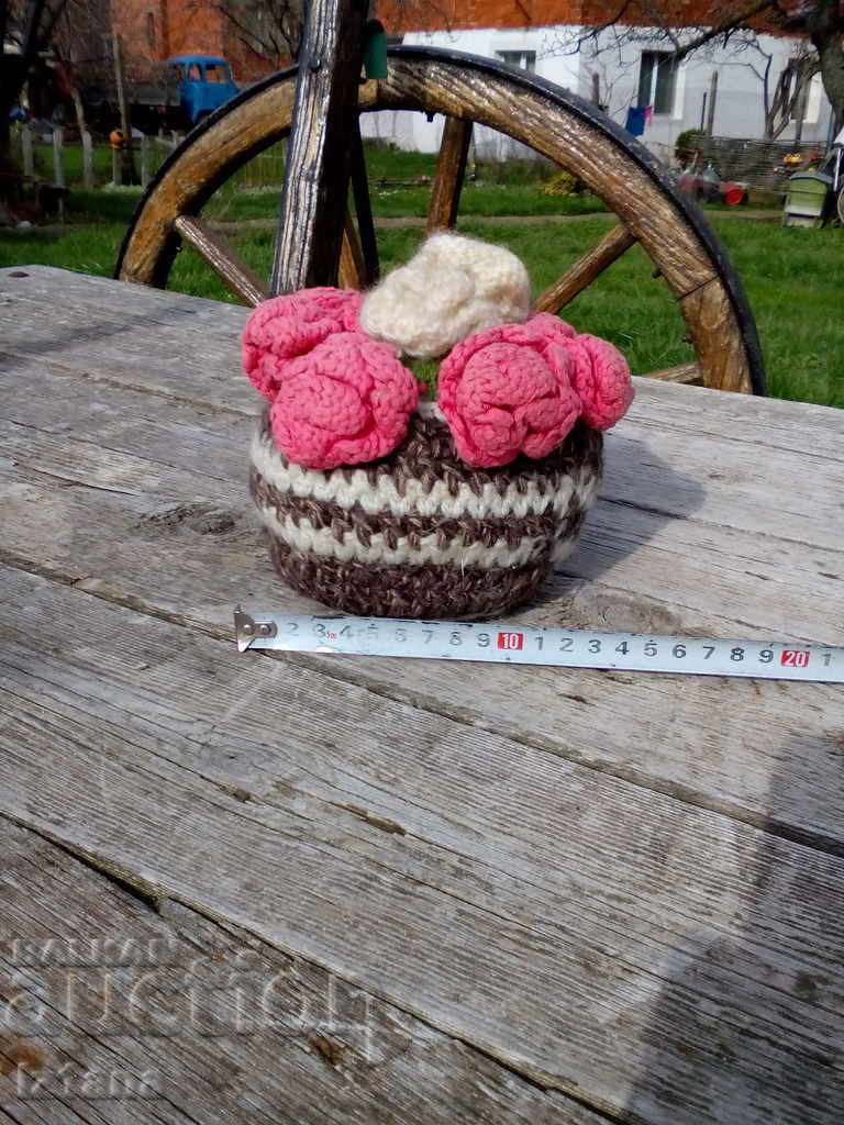 Knitted pot, flower with price 10.00 BGN | € 5.11 Knitted pot, flower with price 10.00 BGN | € 5.11