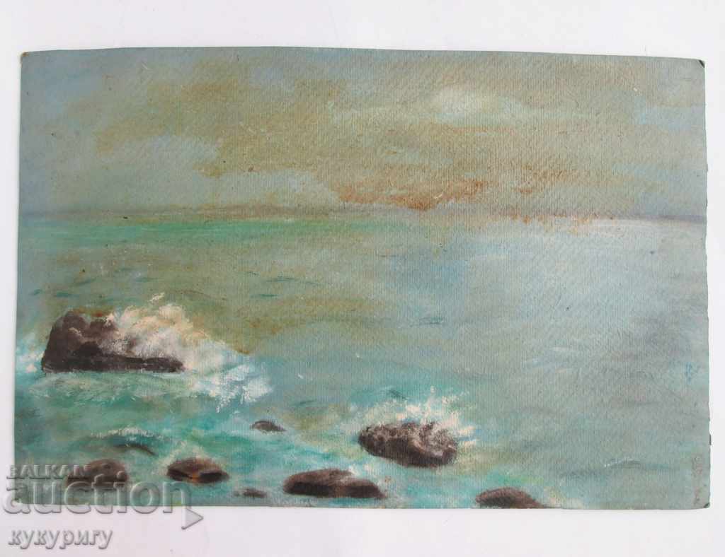 Old picture drawing seascape sea 1968